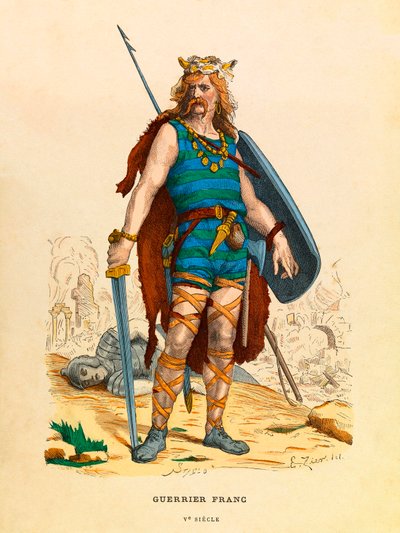 Antik dönemde bir Frangı savaşçısının portresi, gravür - özel koleksiyon by Anonymous Anonymous