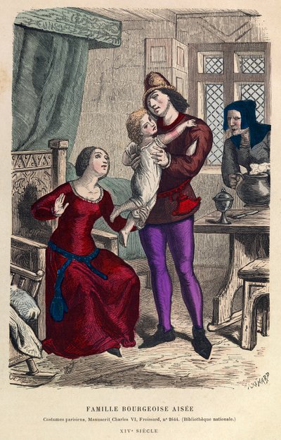 Portrait of an affluent bourgeois family in Paris in the 14th century - Wealthy bourgeois family by Anonymous Anonymous
