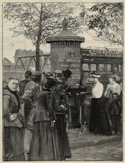 Kamu hijyeni: Paris sakinleri, 15. bölgede kurulu filtreli su çeşmelerinden birini kullanıyor. Bu çeşmelerde Chamberland Pasteur sistem filtresi bulunur. 1892 tarihli “Le monde illustree”deki gravür. Özel koleksiyon. by Anonymous Anonymous