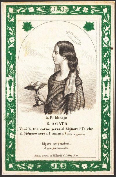 Aziz Agatha Dindar imajının temsili. Kartpostal. 20. yüzyılın başı. Özel koleksiyon by Anonymous Anonymous