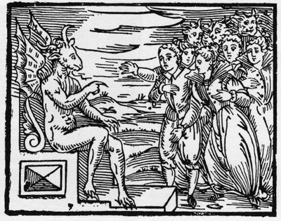 Şeytan yeni büyücülerden bir anlaşma talep ediyor - “Compendium Maleficarum”, cadılarla, onların kötülükleriyle ve onların sortileriyle uğraşıyor Francesco Maria Guazzo veya Guaccio veya Guaccius (15?? -16??) 1608 Özel Koleksiyon by Anonymous Anonymous
