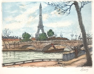 Seine Nehri ve Eyfel Kulesi (gravür) by Anonymous Anonymous