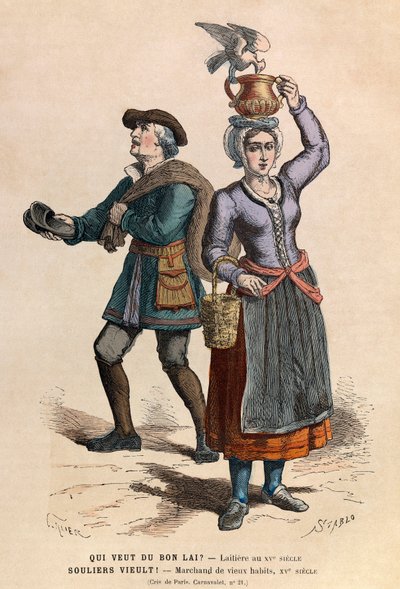 Sellers of milk and second hand clothes 15th Century - private collection by Anonymous Anonymous