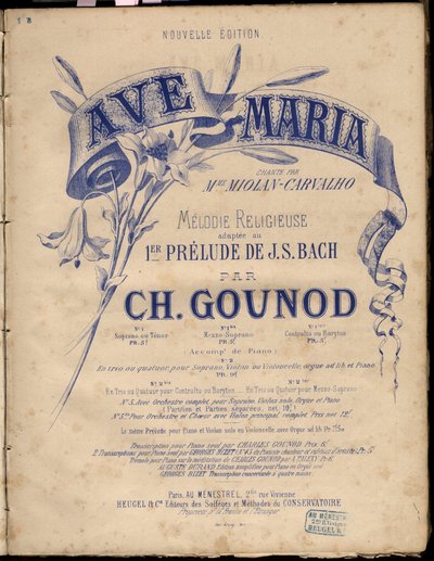 “” Ave Maria”” için notalar. Dini Melodie Uyarlanmış Au 1er Prelude By JS Bach. Charles Gounod tarafından. Özel koleksiyon. by Anonymous Anonymous
