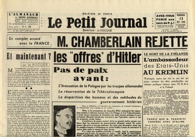 THE SMITTLE JOURNAL CUMA 13 EKİM 1939 Neville CHAMBERLAIN (1869-1940) Adolf Hitler