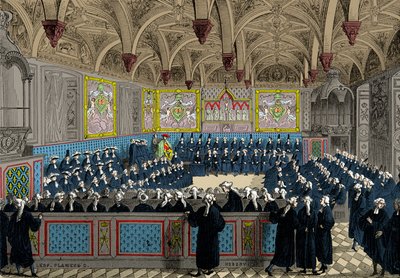 The Assembly of Parliament in 1787 in the presence of King Louis XVI, Engraving, Private Collection by Anonymous Anonymous