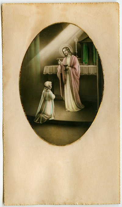 Eucharist, Komünyon, Sunak Ayini: İsa'nın önünde bir çocuk (gravür) by Anonymous Anonymous