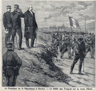 Cumhurbaşkanı Felix Faure (1841-1899) Etin yolunun askeri okulunun kirlettiği Verdun