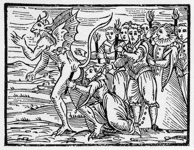 Şeytanın kalçasındaki Şabat ayini öpücüğü - “Compendium Maleficarum”, cadılar, onların talihsizlikleri ve Francesco Maria Guazzo veya Guaccio veya Guaccius (15?? -16??) 1608 Özel Koleksiyonu ile ilgilenir. by Anonymous Anonymous
