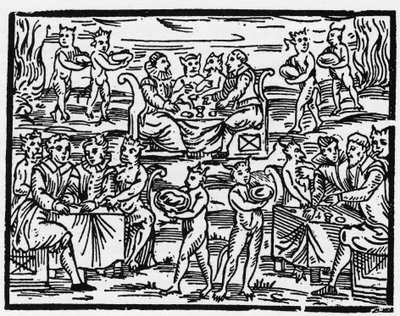 Şabat Günü cadıların yemeği - “Compendium Maleficarum”, cadıları, onların kötülüklerini ve onların sortilerini anlatır Francesco Maria Guazzo veya Guaccio veya Guaccius (15?? -16??) 1608 Özel Koleksiyon by Anonymous Anonymous