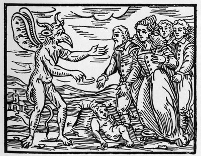 Bir çocuğu şeytana sunan büyücüler - “” Compendium Maleficarum””, cadılar, onların kötülükleri ve onların sortileri hakkında, Francesco Maria Guazzo veya Guaccio veya Guaccius (15?? -16??) 1608 Özel Koleksiyon by Anonymous Anonymous