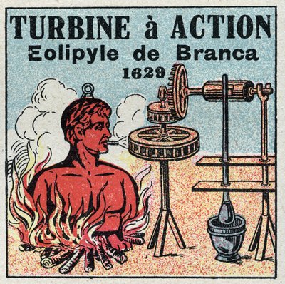 Buhar makinesi: türbinin hareketi vardır. Eolipyle, Giovanni Branca (1571-1645) tarafından 1629