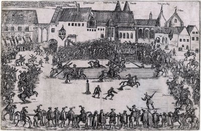 Henry I the Fowler zamanındaki turnuva (938) (Henri I de Saxe ou de Germanie, dit Henri l'Oiseleur, 876-936) - Anonim - yaklaşık. 1575 - Bakır gravür - 24.6x37.6 - Özel Koleksiyon by Anonymous Anonymous