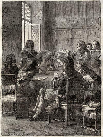 Ryswick Antlaşması (Ryswick Antlaşması, 30 Ekim 1697) (XIV. Louis ile Büyük İttifak arasındaki Augsburg Ligi Savaşının sonu). 19. yüzyılın gravürü. Özel koleksiyon. by Anonymous Anonymous