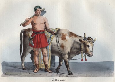 Kurbanlar - kurbanlar (kurban edilecek hayvanların tüccarı) (kurbanı yakalayan ve kurbanları vuran) “” Evrenin Tüm Halklarının Kullanımları ve Geleneklerinden gravür. Bu, hükümetin, yasaların, milislerin tarihidir. by Anonymous Anonymous