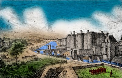 Kral V. Bilge Charles (1338-1380), Gravür, Özel koleksiyon altında çevreleyen duvarları ile Bastille manzarası by Anonymous Anonymous