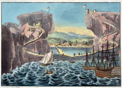 James Kalesi yakınındaki iniş yerinin yanından St. Helena Adası'nın görünümü - Anonim - 1815 - Aquatint - 46,7x54,5 - Özel Koleksiyon by Anonymous Anonymous