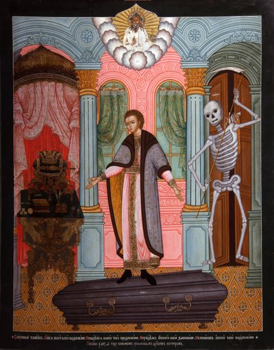 Ölümlü adam benzetmesi, 18. yüzyıl başı. by Anonymous Russian icon painter