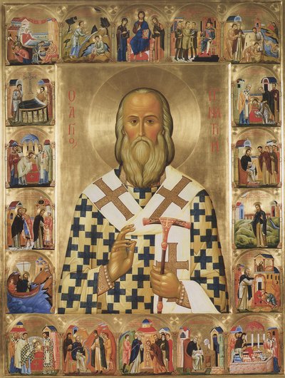 20. yüzyıl hayatından sahnelerle Aziz Ignatius Brianchaninov by Anonymous Russian icon painter
