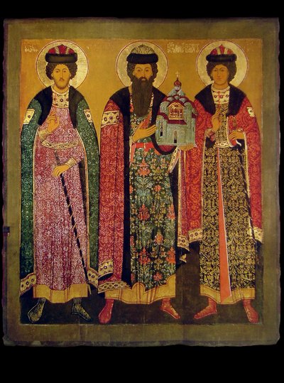 Aziz Vsevolod Mstislavich, Aziz Boris ve Gleb ile Pskov Prensi, 17. yüzyılın başlarında. by Anonymous Russian icon painter