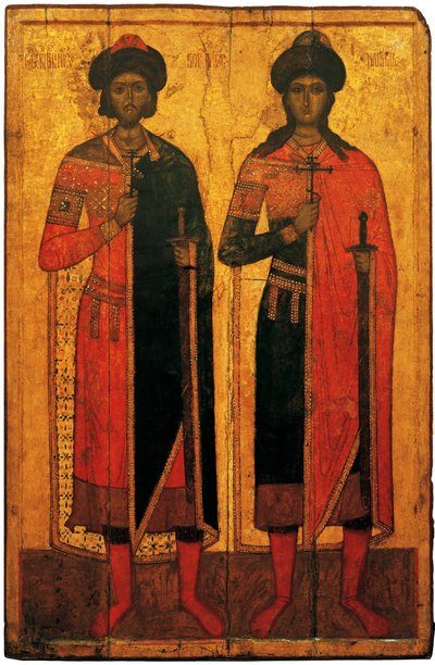 Aziz Boris ve Gleb, 14. yüzyılın ortalarında. by Anonymous Russian icon painter