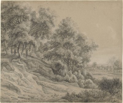 Tepelik bir manzarada ağaçlar by Anthonie Waterloo