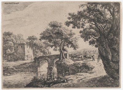 Bir Taş Köprü Yakınında Sürü, 17. yüzyıl. by Anthonie Waterloo