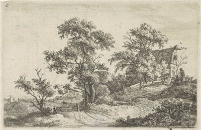 Bir tepe üzerinde bir yol üzerinde ev Figürlü manzaralar (dizi başlığı) by Anthonie Waterloo