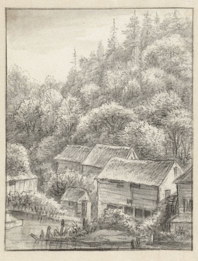 Ormanlık bir yamaçta evler by Anthonie Waterloo