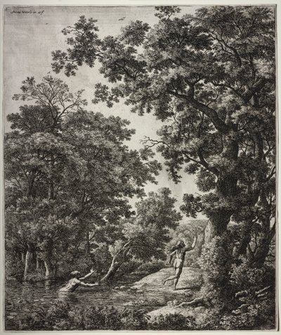 Ovid'in Metamorfozlarından sahneler içeren altı büyük dik manzara: Alpheus ve Arethusa by Anthonie Waterloo