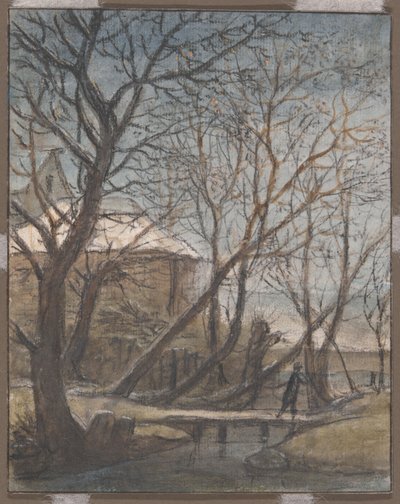 Karşıdan Karşıya Geçen Bir Adamla Kış Manzarası by Anthonie Waterloo