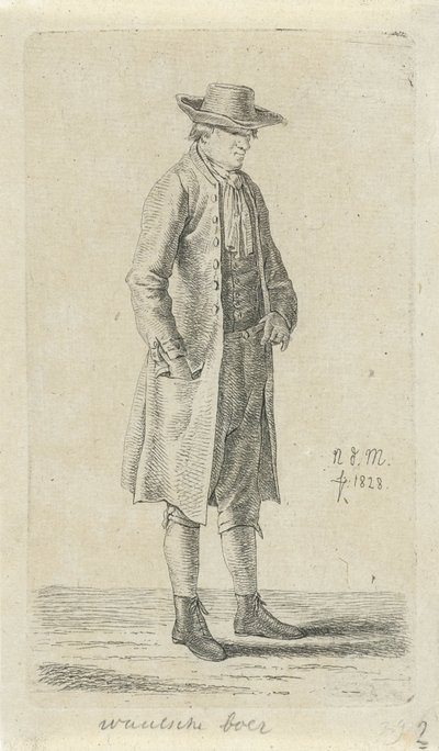 Adamın eli ceketinin cebinde Valon çiftçisi (nesne üzerindeki başlık) 12 Çalışma figürleri (seri başlığı) by Anthonie Willem Hendrik Nolthenius de Man