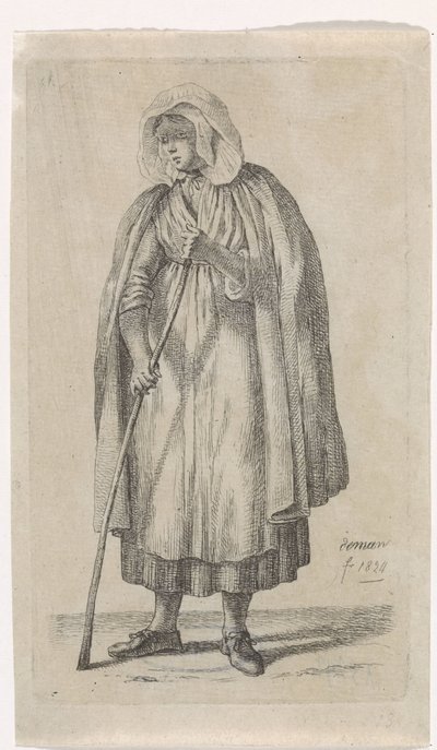 Pelerinli ve sopalı kadın by Anthonie Willem Hendrik Nolthenius de Man