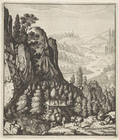 Çiftçiler ile kayalık dağ manzarası by Anthonie de Winter (attributed to)