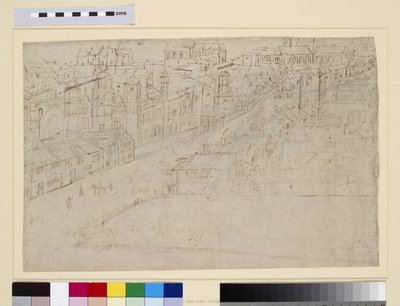 Borough High Street ile St. Mary Overy, 'The Panorama of London'dan, c.1544 (kağıt üzerinde kalem ve mürekkep ve kurşun kalem) by Anthonis van den Wyngaerde