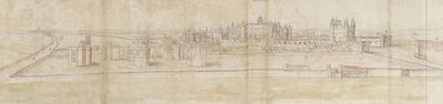 Kuzeyden Hampton Court Palace (siyah tebeşirle soluk işaretler üzerine kalem ve kahverengi mürekkep ve sulu boya) by Anthonis van den Wyngaerde