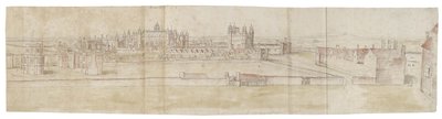 Kuzeyden Hampton Court Palace (siyah tebeşirle soluk işaretler üzerine kalem ve kahverengi mürekkep ve sulu boya) by Anthonis van den Wyngaerde