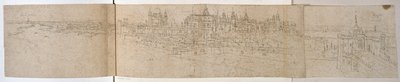 ನದಿಯಿಂದ ಹ್ಯಾಂಪ್ಟನ್ ಕೋರ್ಟ್ ಅರಮನೆ, c.1544 (ಕಾಗದದ ಮೇಲೆ ಪೆನ್ನು ಮತ್ತು ಶಾಯಿ) ಟರ್ಕ್ by Anthonis van den Wyngaerde