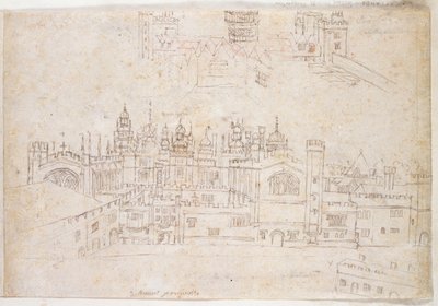 Oatlands Sarayı ve Hampton Court çalışmaları, c.1544 (kağıt üzerinde kalem ve mürekkep) by Anthonis van den Wyngaerde