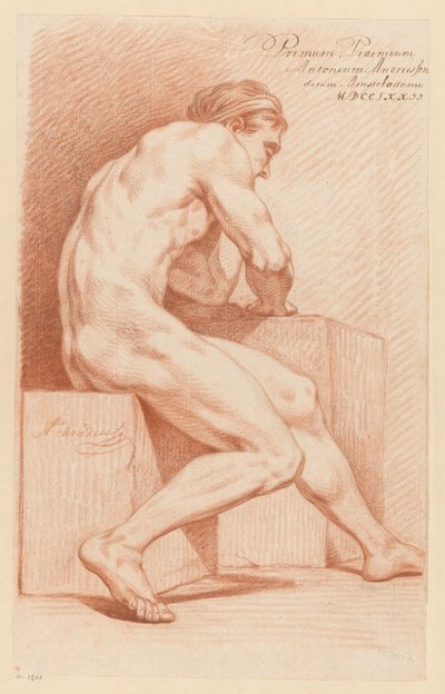 Oturan Erkek Çıplak, Yan Görünüm (1. Ödül 1772) by Anthony Andriessen