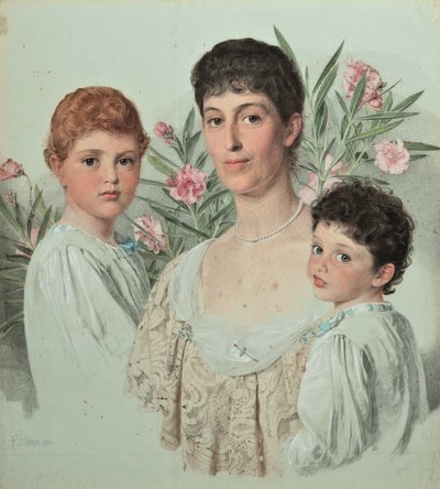 Bir anne ve iki çocuğunun portresi by Anthony Frederick Augustus Sandys