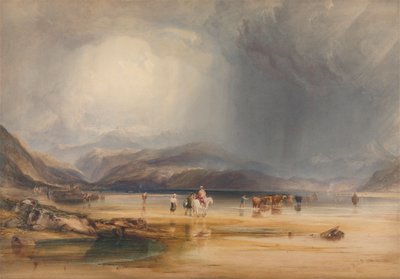 Pont Aberglaslyn ve Tremadoc Arasındaki Geçit'te çekilmiş, Traeth Mawr Kumları'ndan Snowdon'un Görünümü by Anthony Vandyke Copley Fielding