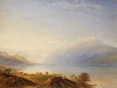Dağların Ötesinde Göl Kenarında Sığır (suluboya) by Anthony Vandyke Copley Fielding