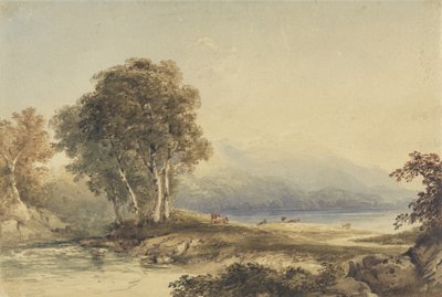 Göl ve Dere ile Dağlık Manzara (dokuma kağıt üzerinde grafit üzerinde wc) by Anthony Vandyke Copley Fielding
