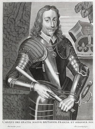 'Charles Büyük Britanya, Fransa ve İrlanda Tanrısının lütfuyla' (çizgi gravürü) by Anthony van (after) Dyck