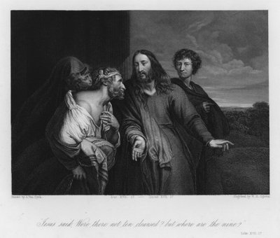 Tanrı'yı yücelten cüzamlı Luka XVII by Anthony van (after) Dyck