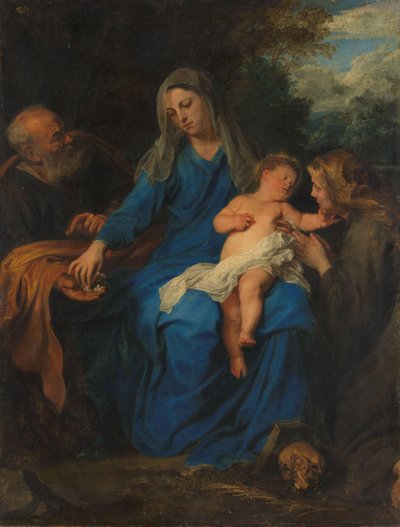 Tapınan Bir Kadın Aziz ile Kutsal Aile by Anthony van Dyck (follower of)