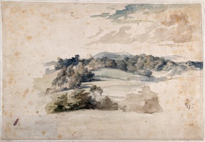 Çayırlar ve ormanlık tepelerden oluşan bir İngiliz Manzarası (kalem ve kağıt üzerine sulu boya) by Anthony van Dyck