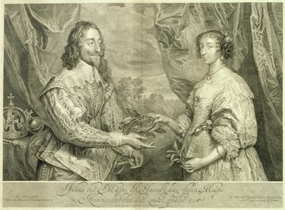 Charles I (1600-49) ve Henrietta Maria (1609-69), George Vertue (1684-1756) tarafından 1634, 1742 tarihli bir tablodan sonra oyulmuş by Anthony van Dyck