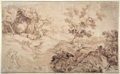 Titian Tarzında Manzara (kağıt üzerinde kalem ve mürekkep) by Anthony van Dyck